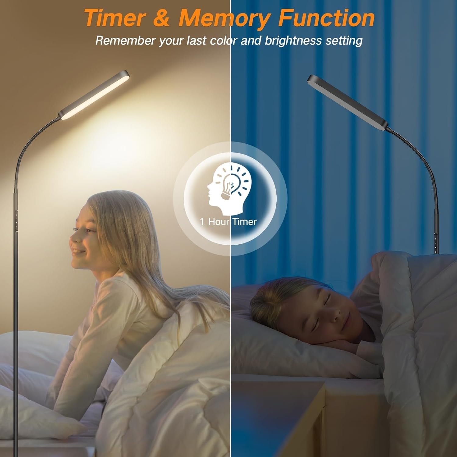 LED Floor Lamp Dimmable Gooseneck Reading Light Remote Touch