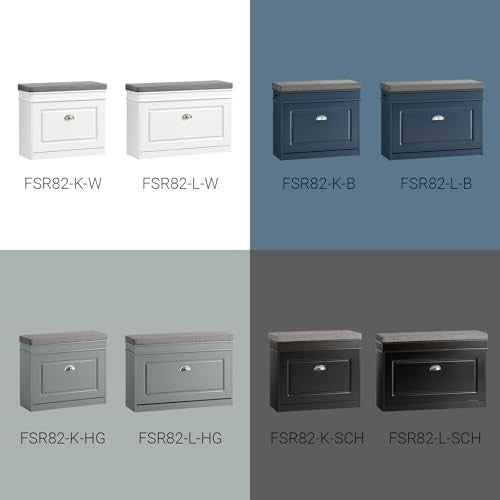 White Shoe Storage Bench with Cushion & Flip Drawer – Narrow Hallway Unit