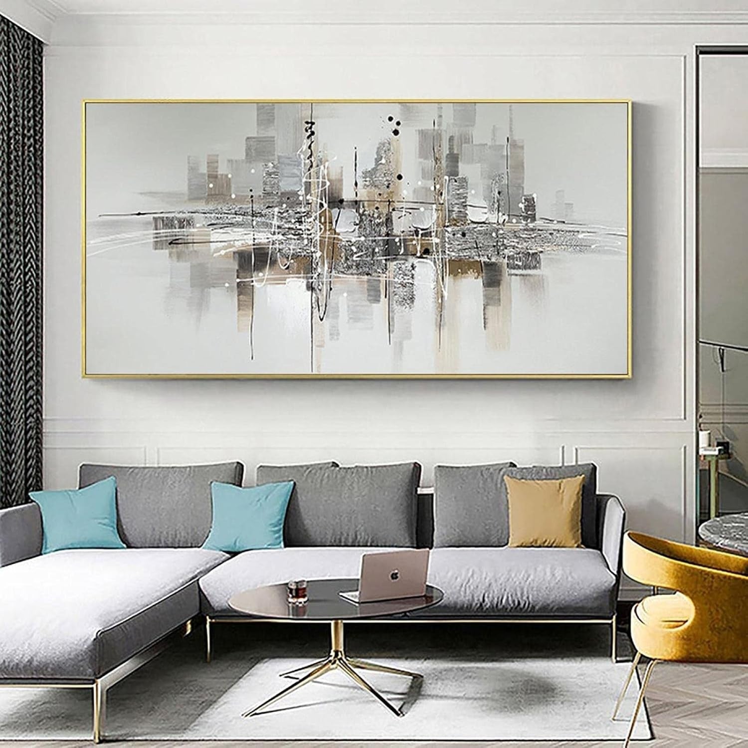 Large Grey Black White Abstract Canvas Art 50x100cm