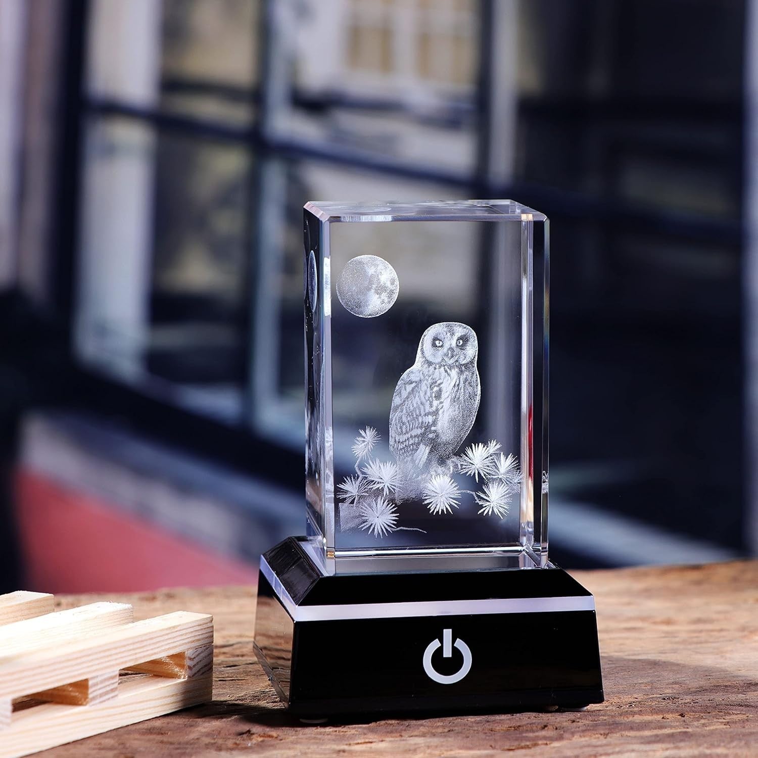 3D Crystal Owl Figurine with LED Base • Engraved Glass Night Light Gift Decor
