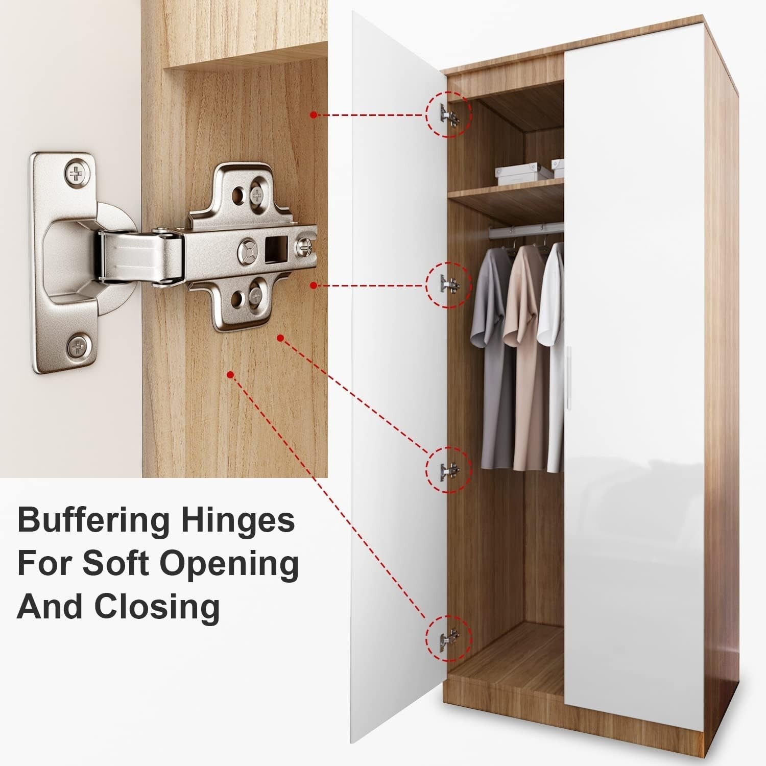 Modern High Gloss 2 Door Wardrobe White Oak Hanging Rail Bedroom Storage