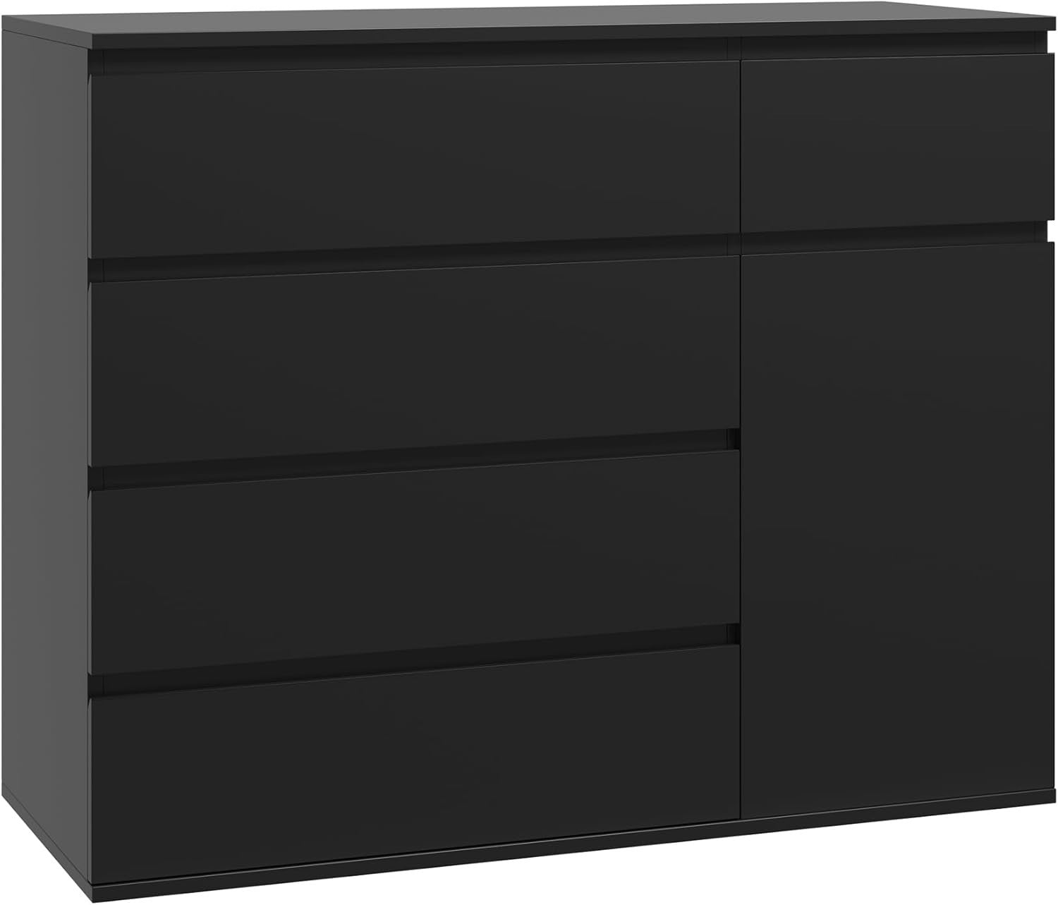 Black Chest of Drawers 5 Drawer 1 Door Cabinet Wide Storage Unit 100cm