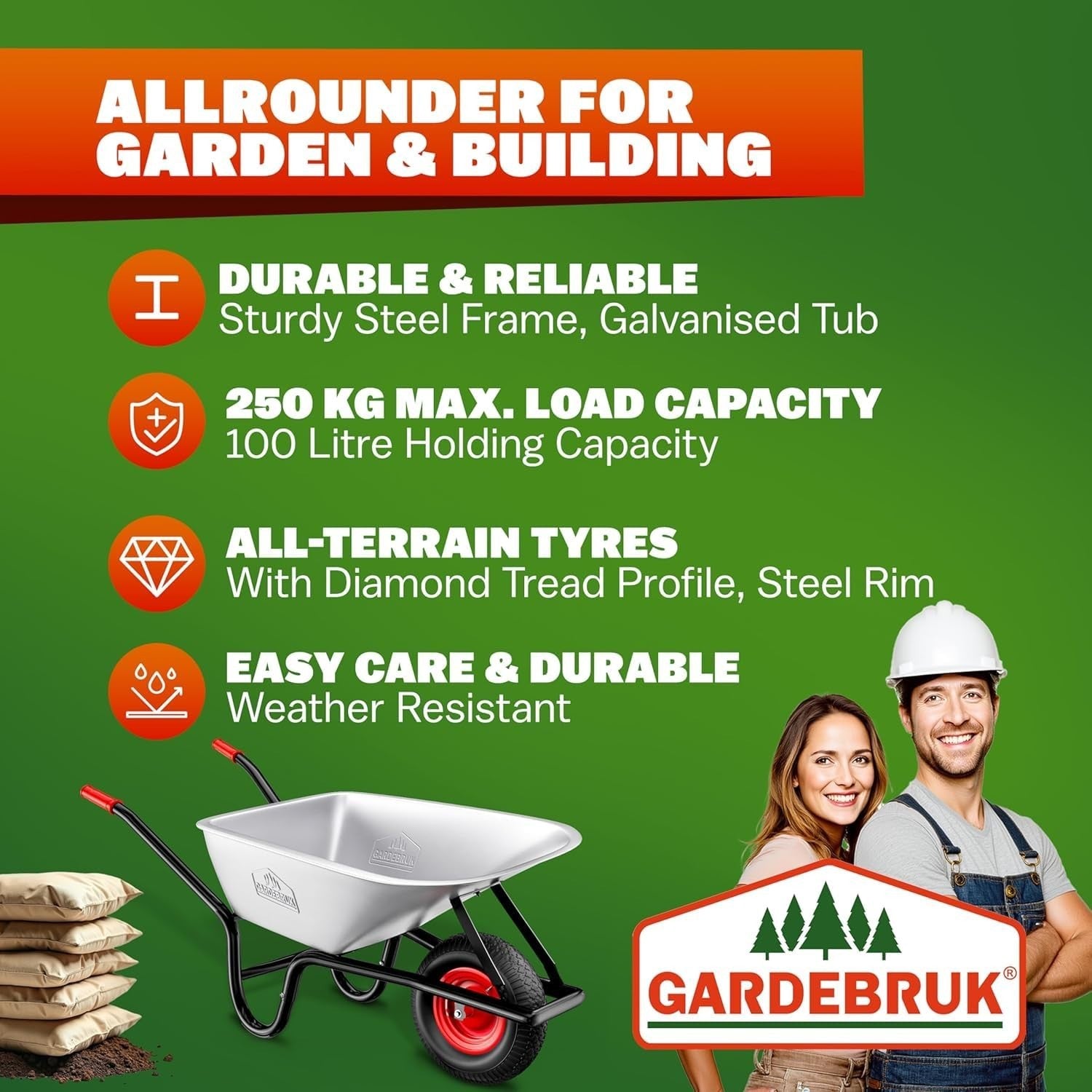 100L Wheelbarrow Silver – Galvanised Steel w/ Pneumatic Tyre Heavy Duty 250kg