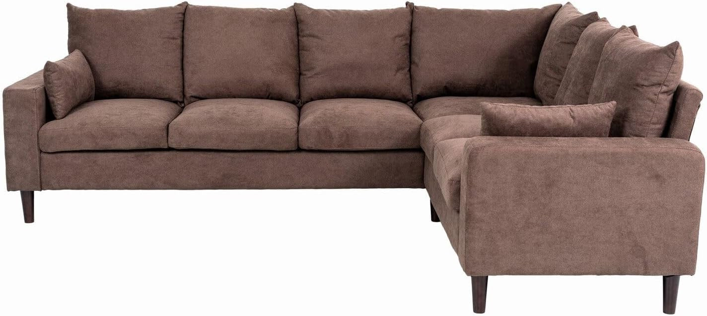 6 Seater L Shape Corner Sofa Brown Linen Modern Large 3+2 Lounge Couch