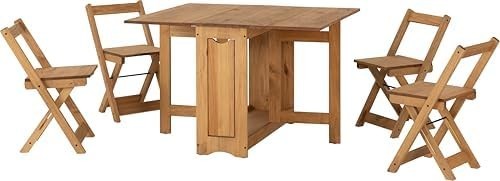 Space-Saving Butterfly Dining Set 4 Chairs Waxed Pine Rustic