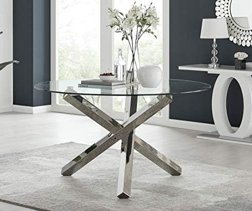 Furniturebox UK Vogue 136cm Round Glass Dining Table Chrome Legs 6 Seater