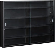 5-Tier Wall Display Cabinet | Black Glass Sliding Door Shelf Unit 60×80cm