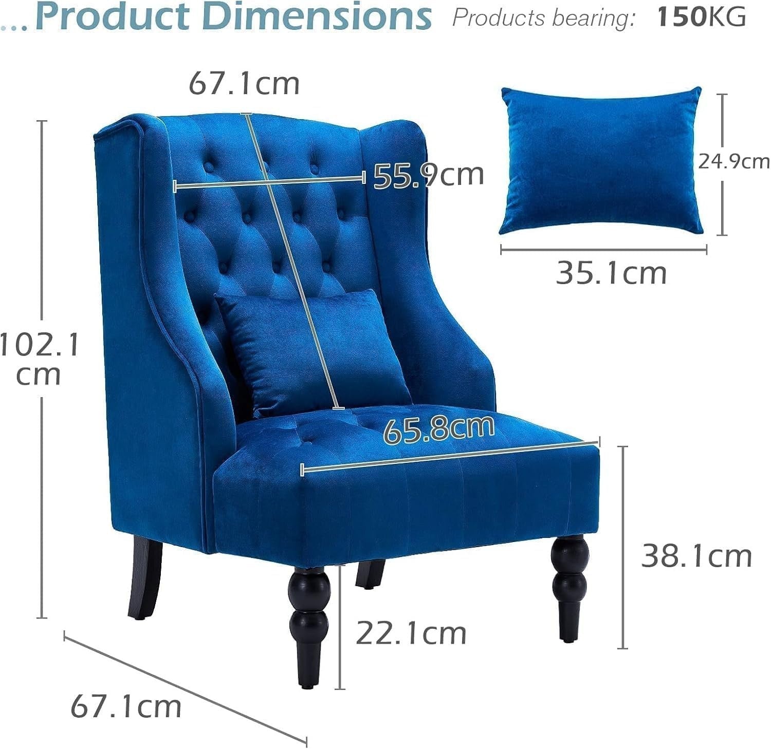 Velvet Wingback Armchair High Back Tufted Chair for Bedroom Living Room
