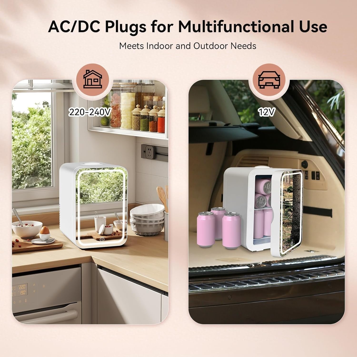 8L Portable Mini Skincare Fridge Cooler & Warmer LED Mirror AC/DC