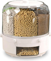 360° Rotating Cereal Dispenser 6 Grid Grain Storage Container Bin