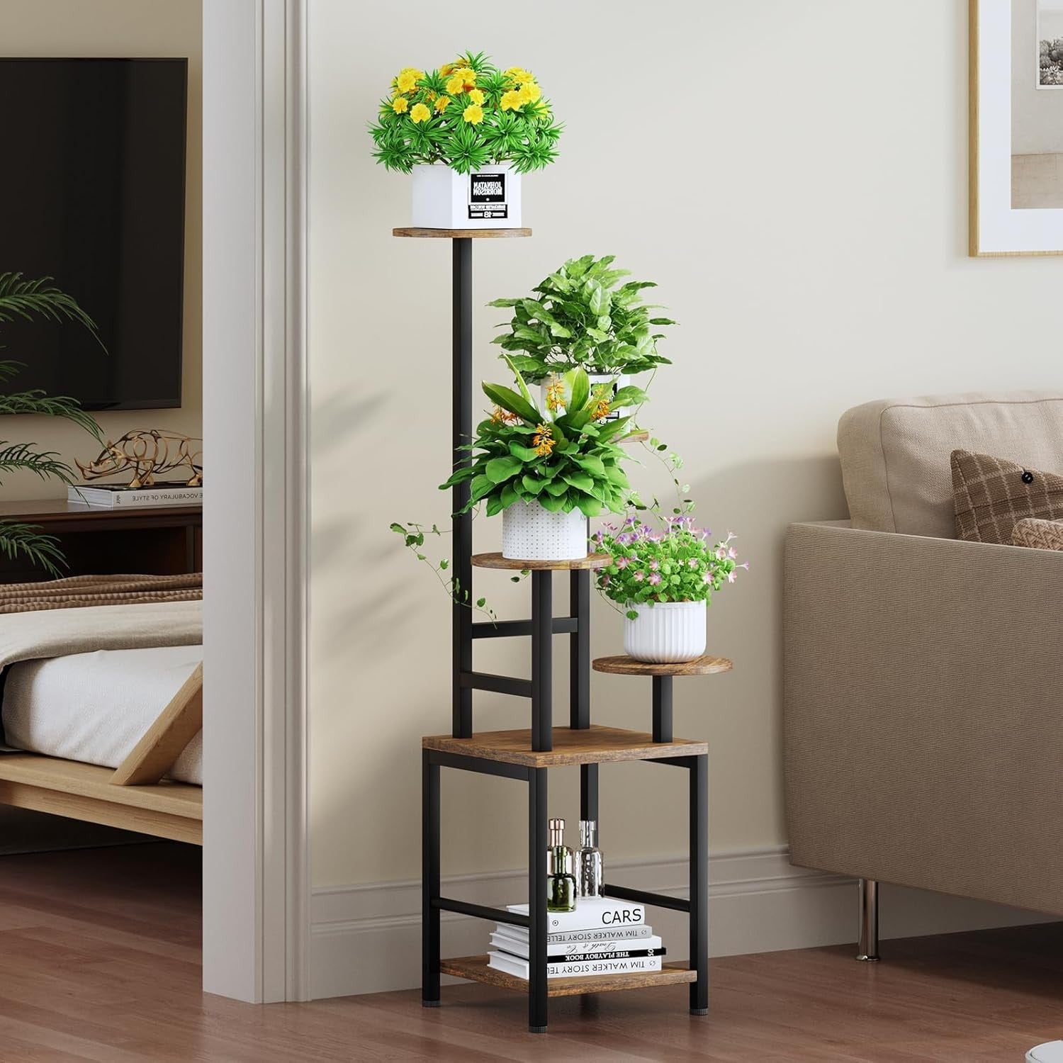 5-Tier Metal Plant Stand with Adjustable LED Grow Light | Indoor Corner Shelf