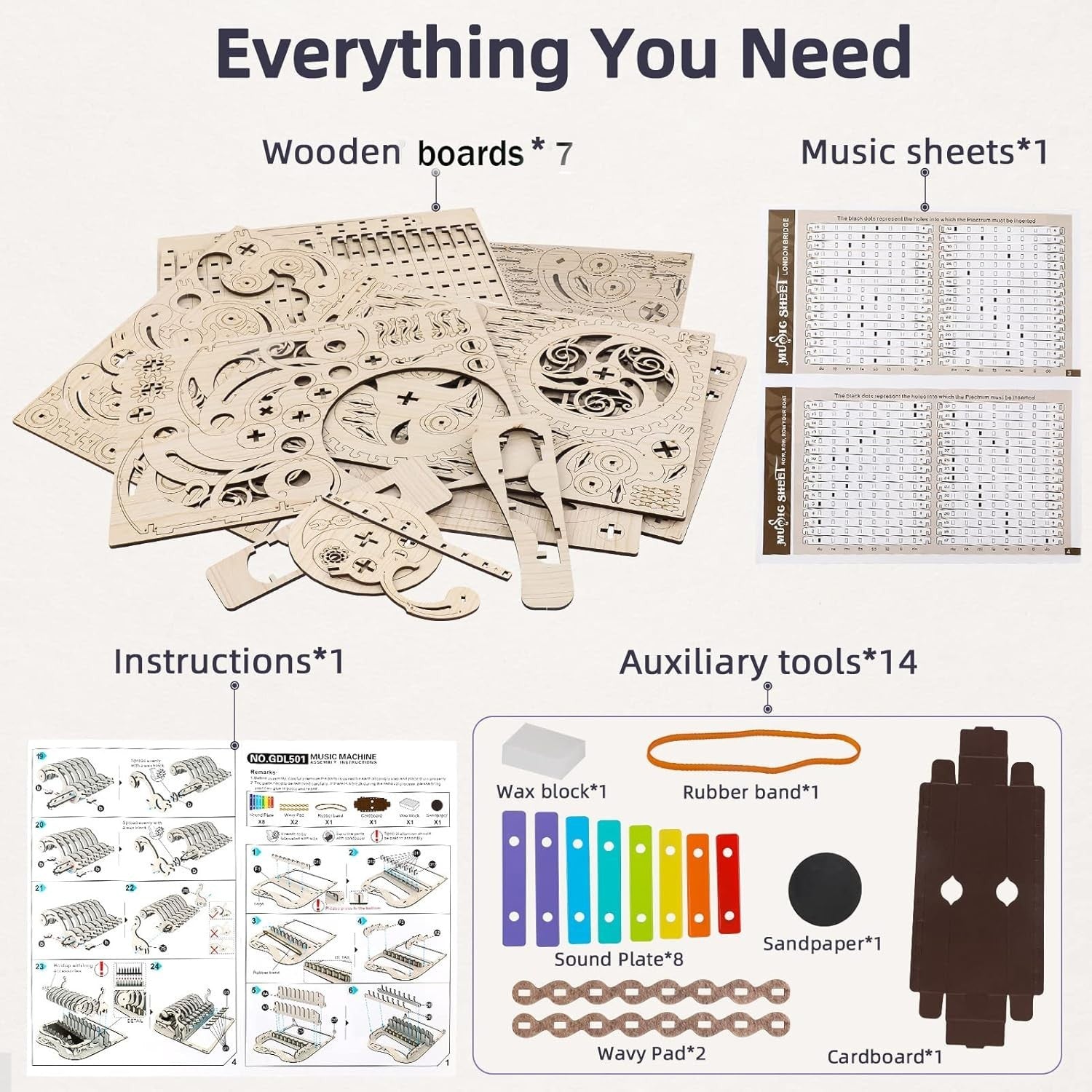 Hand Cranked 3D Wooden Piano Puzzle Model Kit, Music & DIY Craft Gift