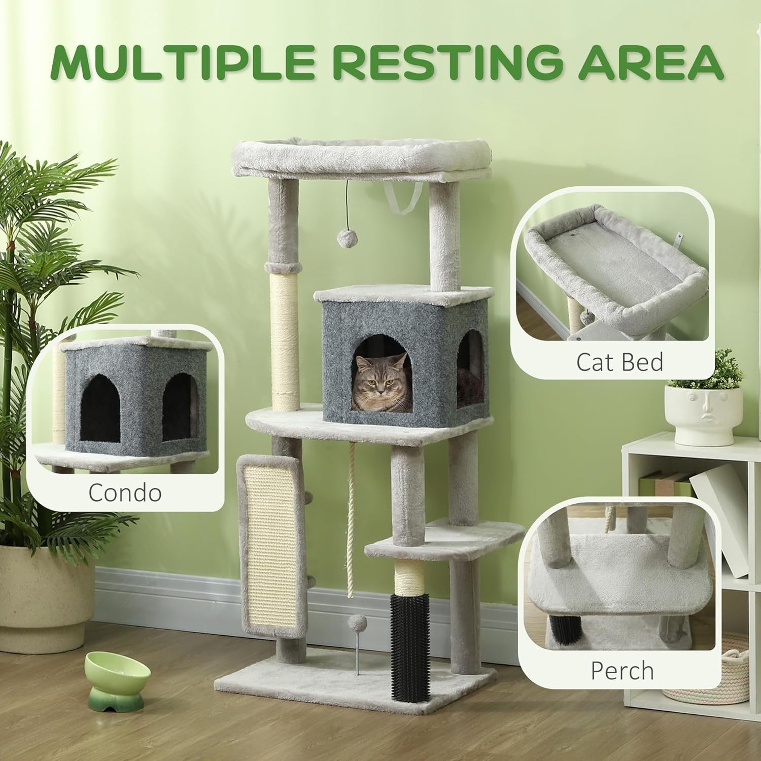 Cat Tree Tower 132cm Multi Level Scratching Condo Bed Indoor Climber