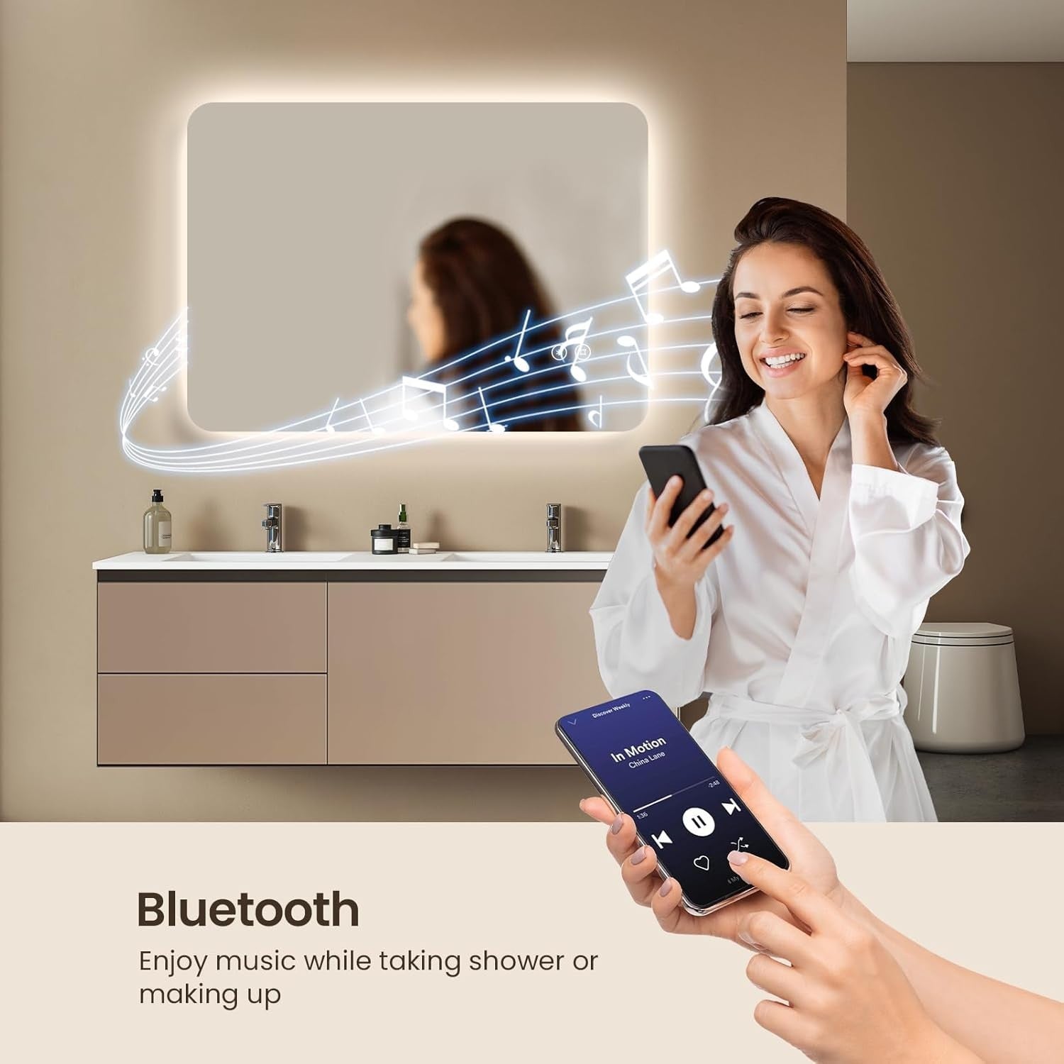 Bluetooth LED Bathroom Mirror with Anti-Fog Touch & Shaver Socket 60x80cm