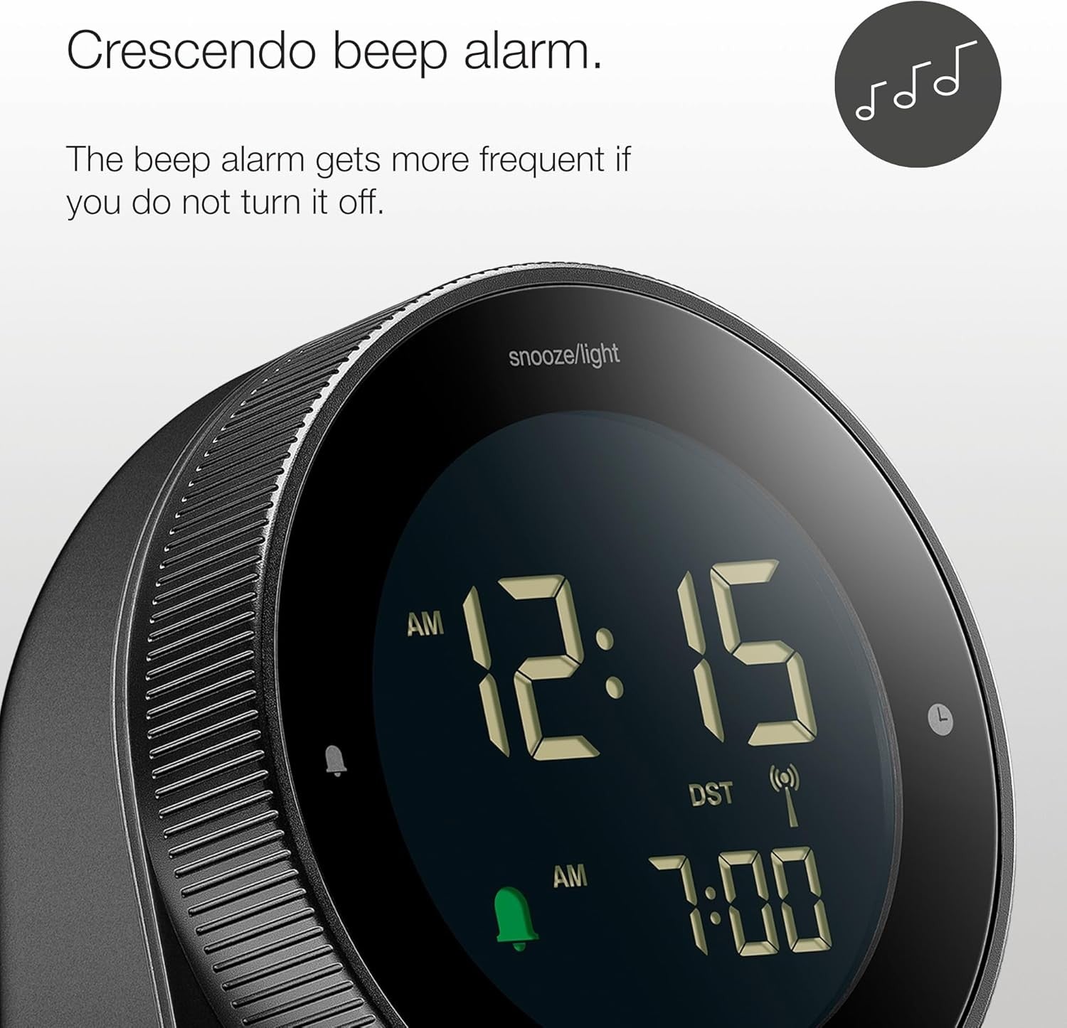 Radio Controlled Digital Alarm Clock Silent Snooze Reverse LCD Black