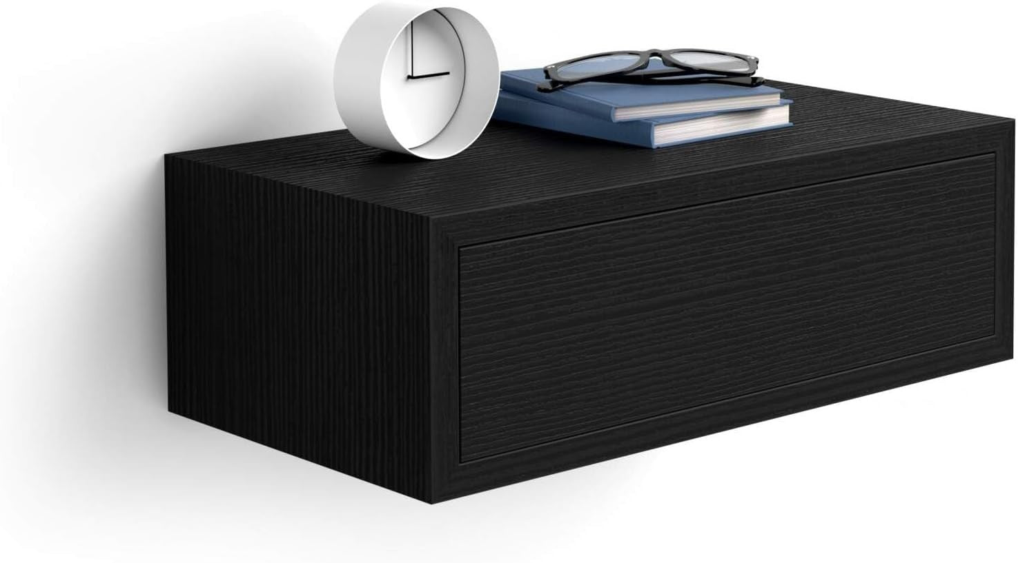 Floating Black Wall Bedside Table with Drawer – Modern Minimalist Nightstand