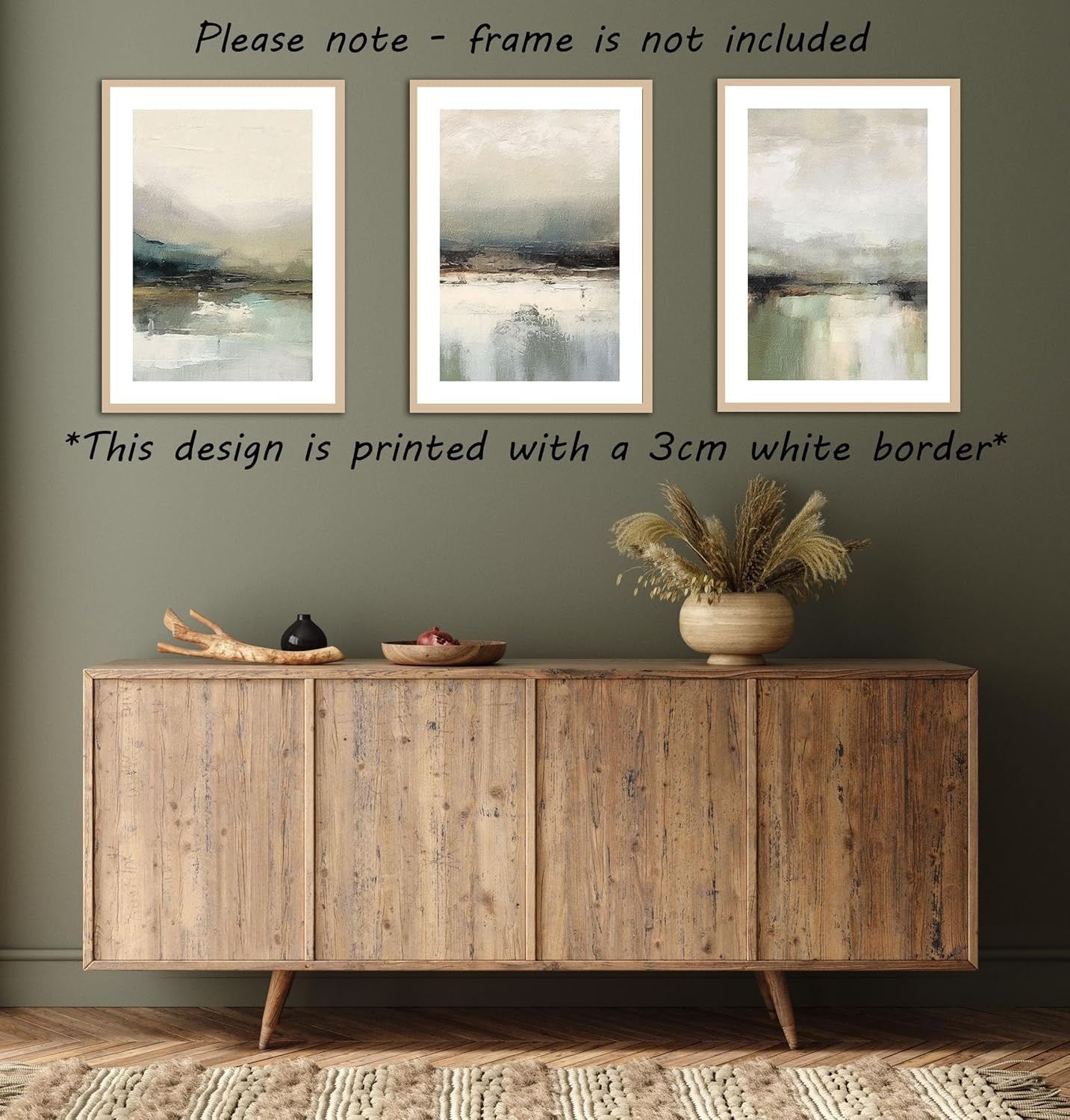 Muted Abstract Landscape Posters Set of 3 A3 Green Grey Wall Art