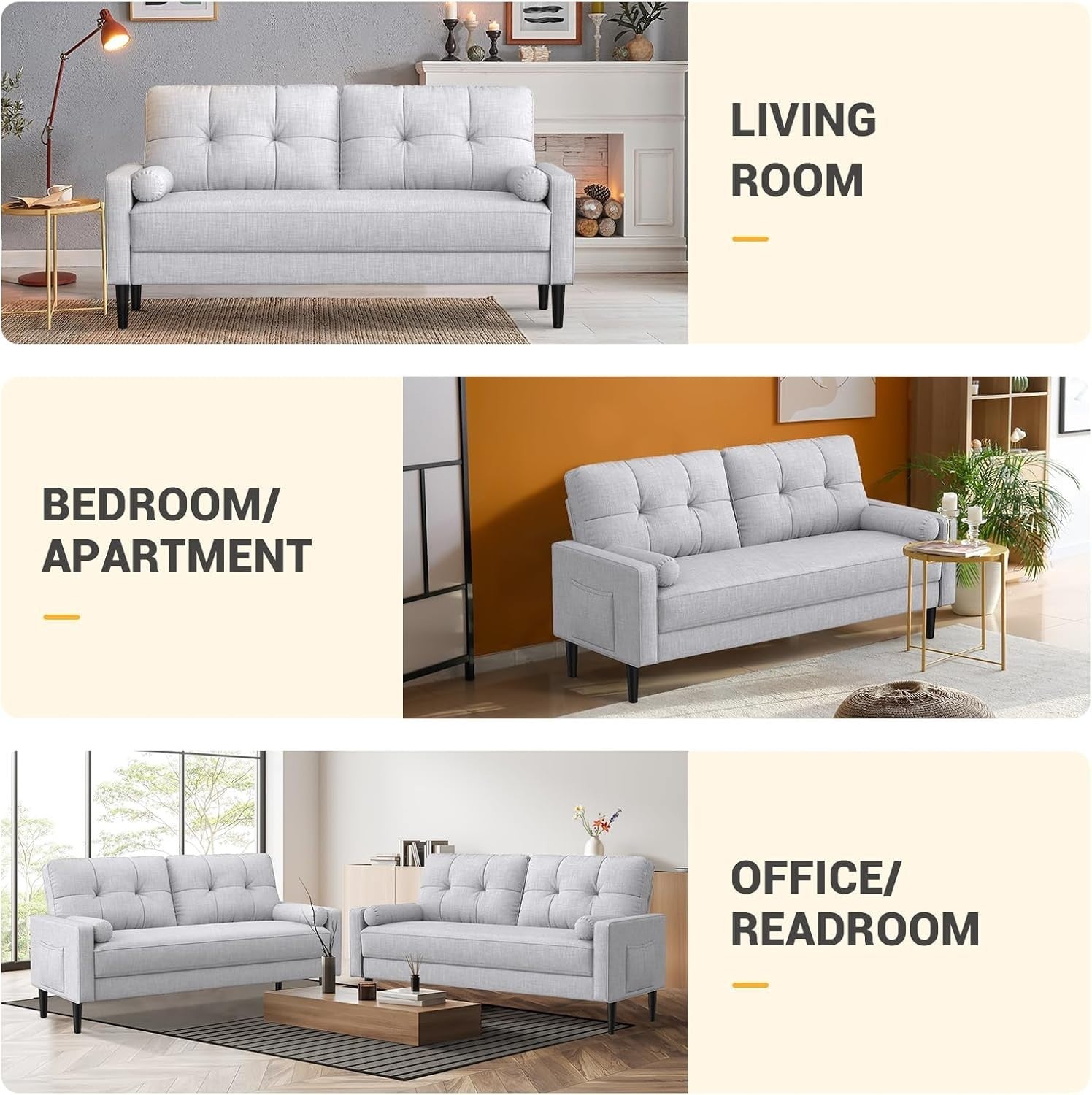Grey 2 Seater Sofa Linen Fabric Couch Storage Cushions Small Room Ready