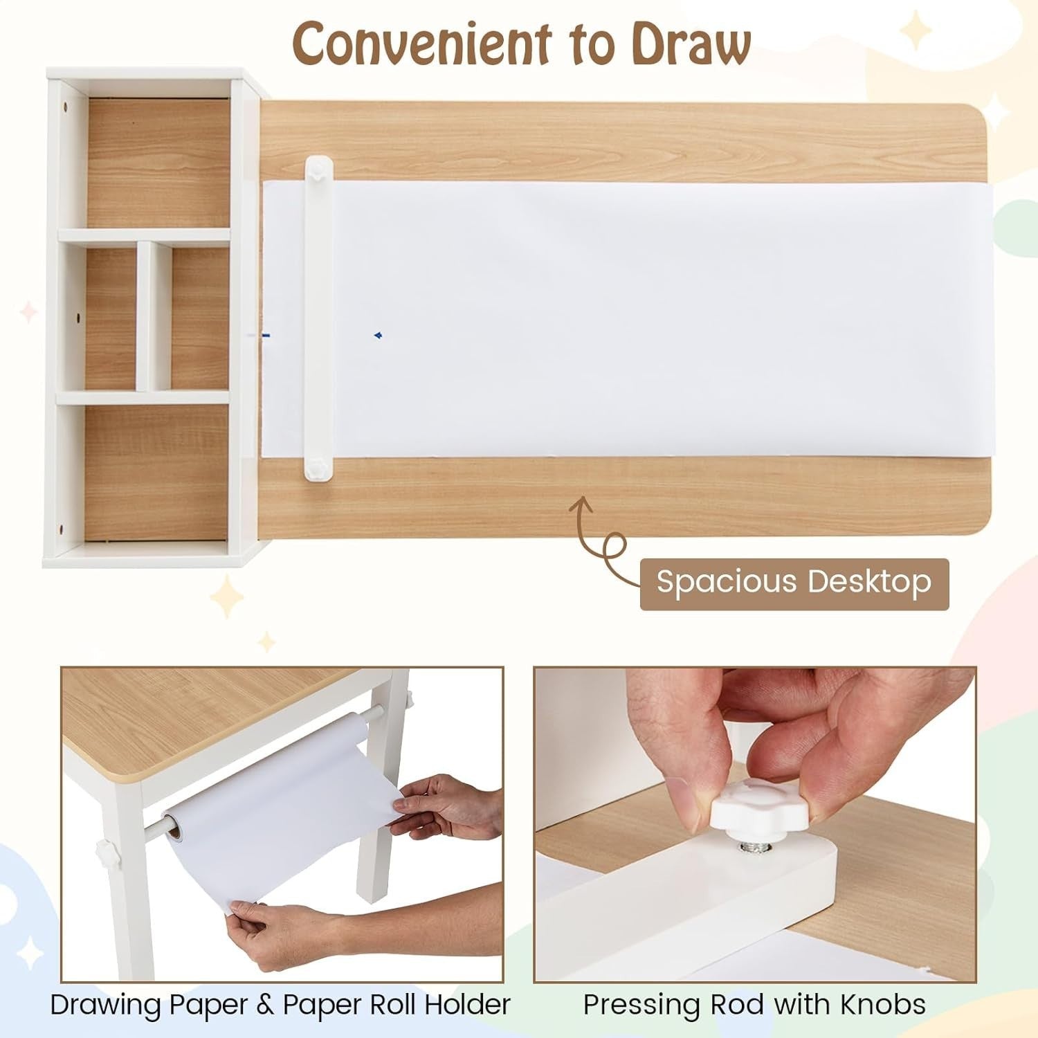 Kids Art Table & Chairs Set with Paper Roll + Storage – Drawing & Craft
