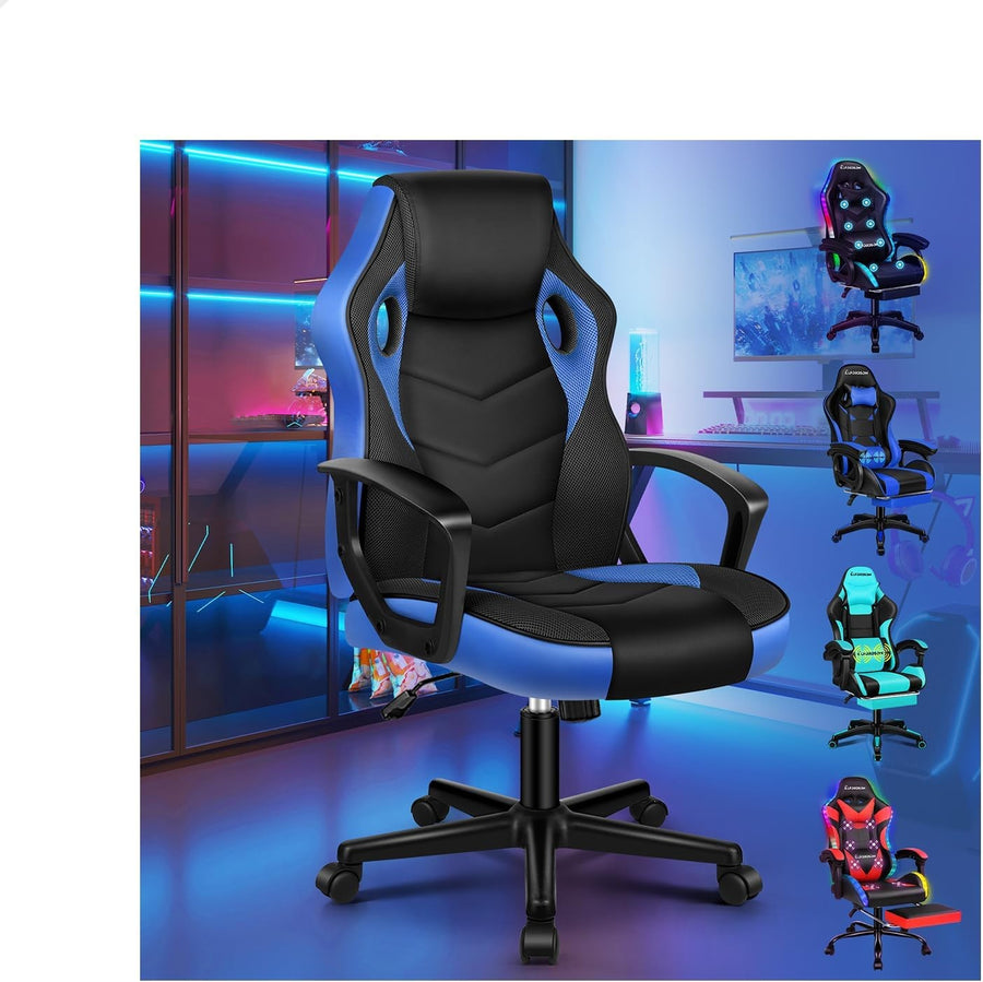 Ergonomic Gaming Chair Racing Swivel Desk Chair Mesh PU Blue