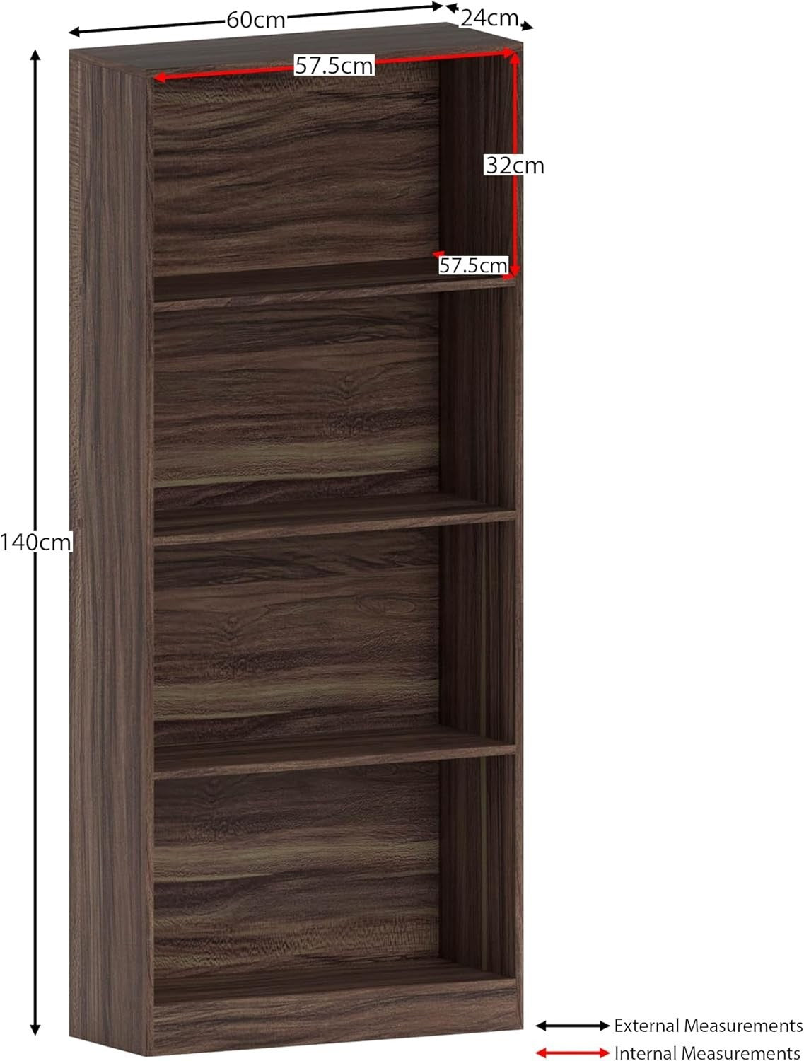 4 Tier Walnut Wooden Bookcase Modern Storage Display Shelf for Living Room 2Pcs