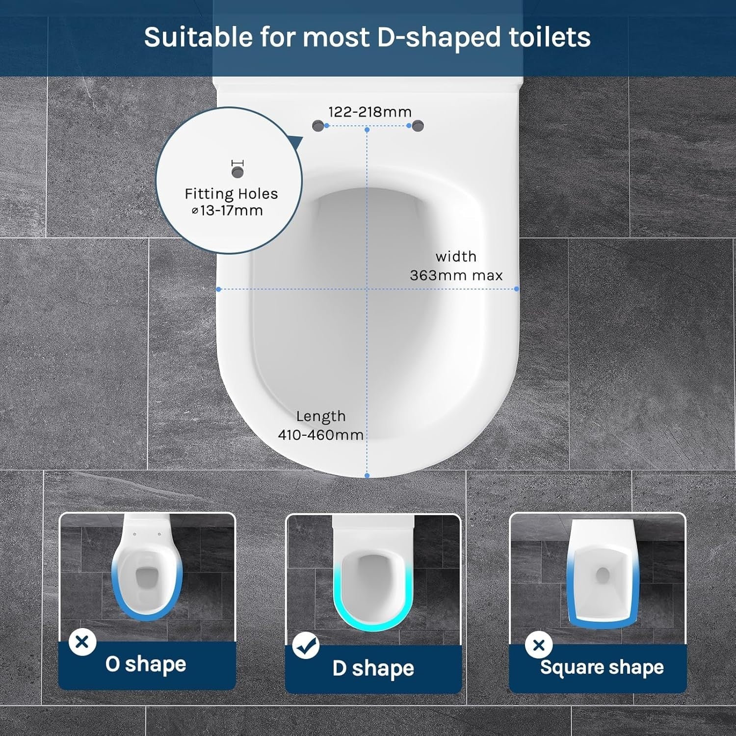 D-Shape Toilet Seat White Soft Close Quick Release Adjustable Hinge Top Fix