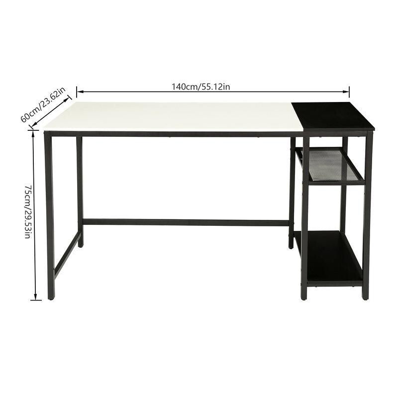 140cm Computer Desk with Storage Shelves Modern Home Office Table Black