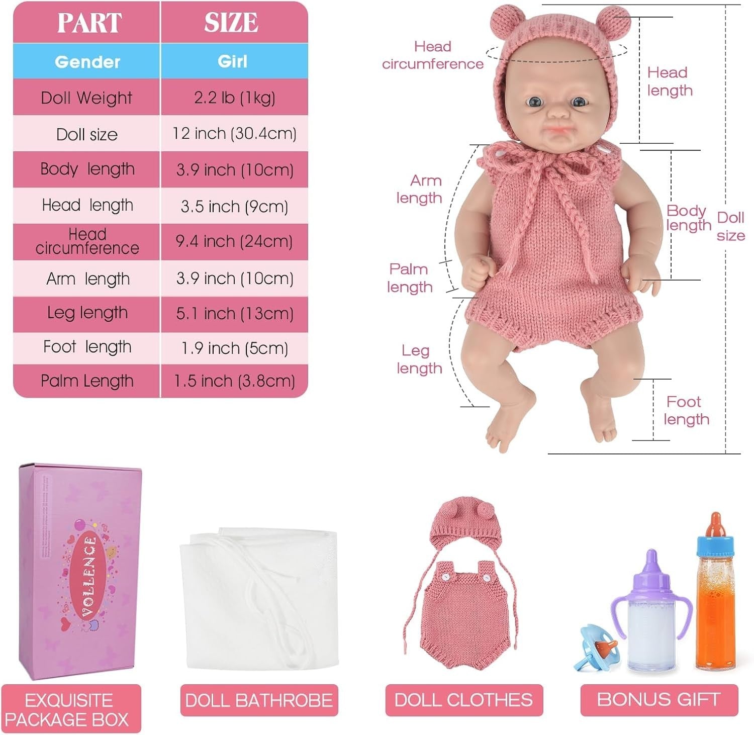 12in Full Silicone Baby Doll Lifelike Newborn Weighted Real Feel