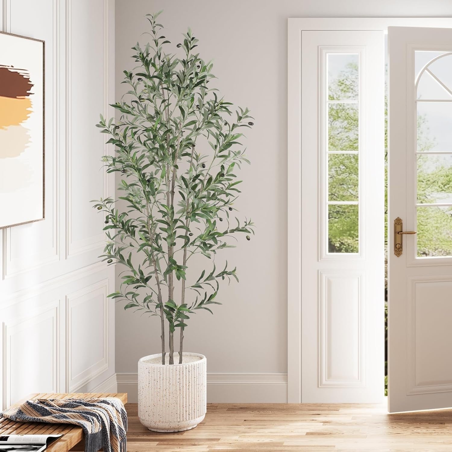 7ft Artificial Olive Tree Tall Faux Plant Realistic Leaves Indoor Home Decor