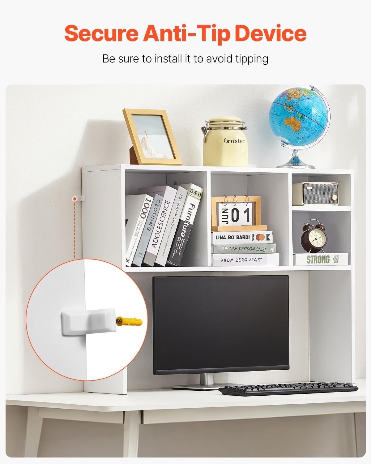 1-Tier Desktop Bookshelf 94cm Office Desk Hutch Organizer Storage Rack White