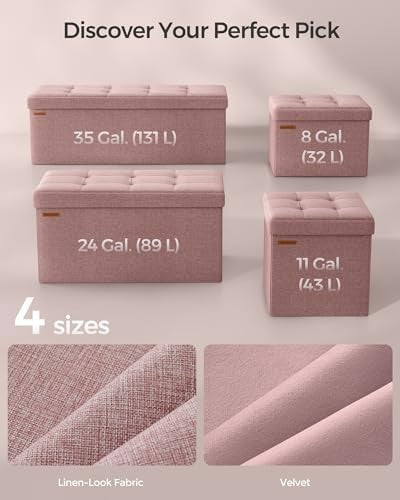 Jelly Pink Folding Ottoman Bench 76cm Linen Storage Seat Footstool 89L Box