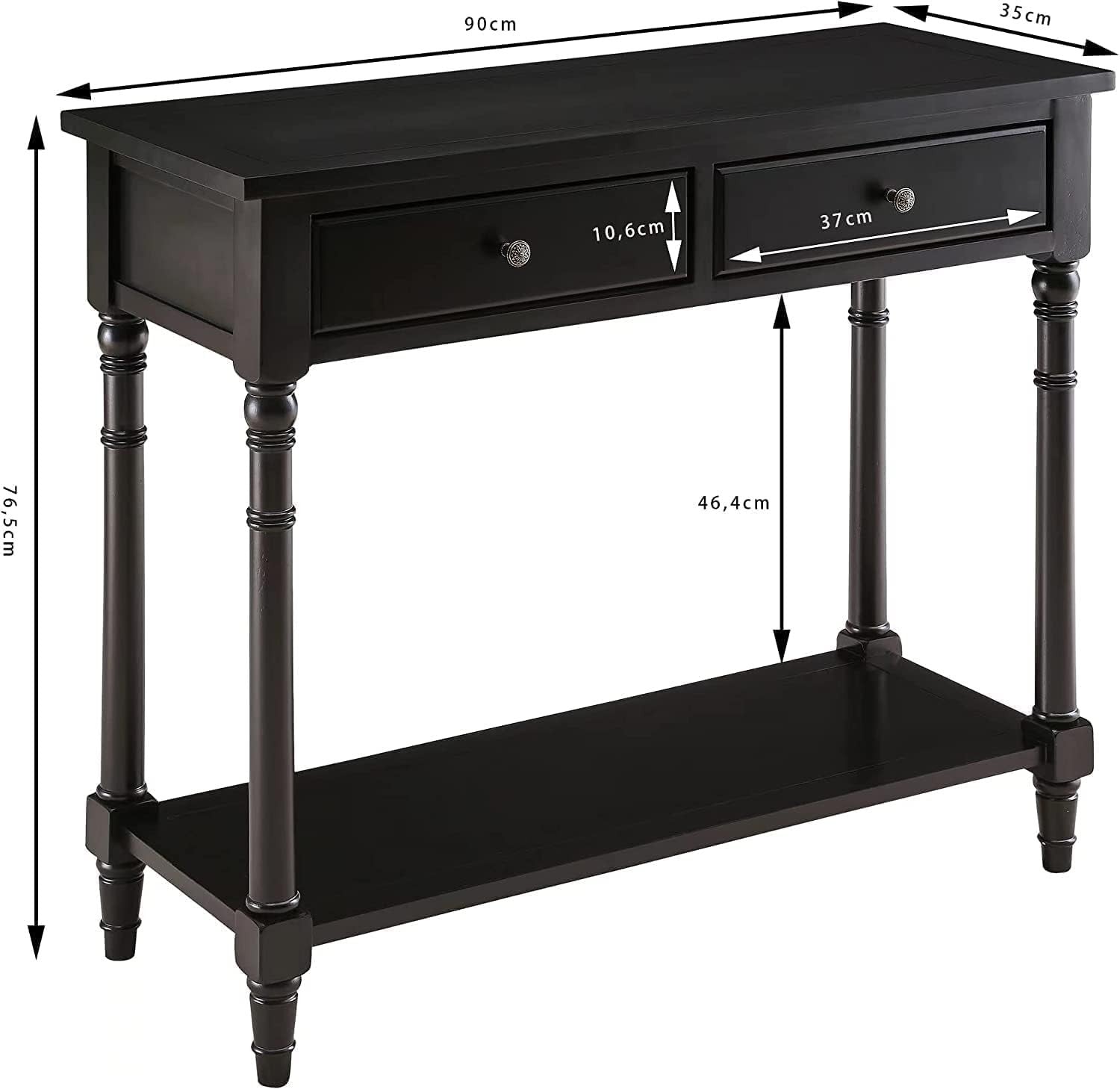 Solid Wood Console Table 90x35x77cm with 2 Drawers & Storage Shelf