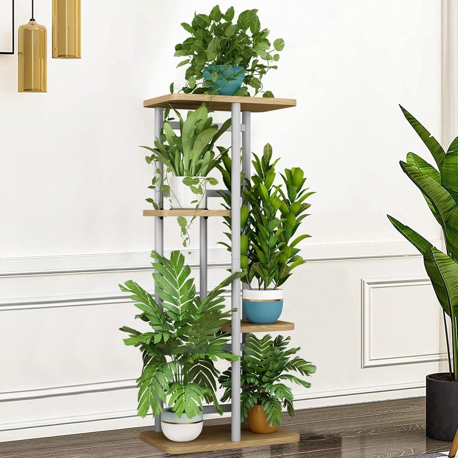 4 Tier Metal Plant Stand Indoor 5 Pot Flower Rack Corner Display Shelf White