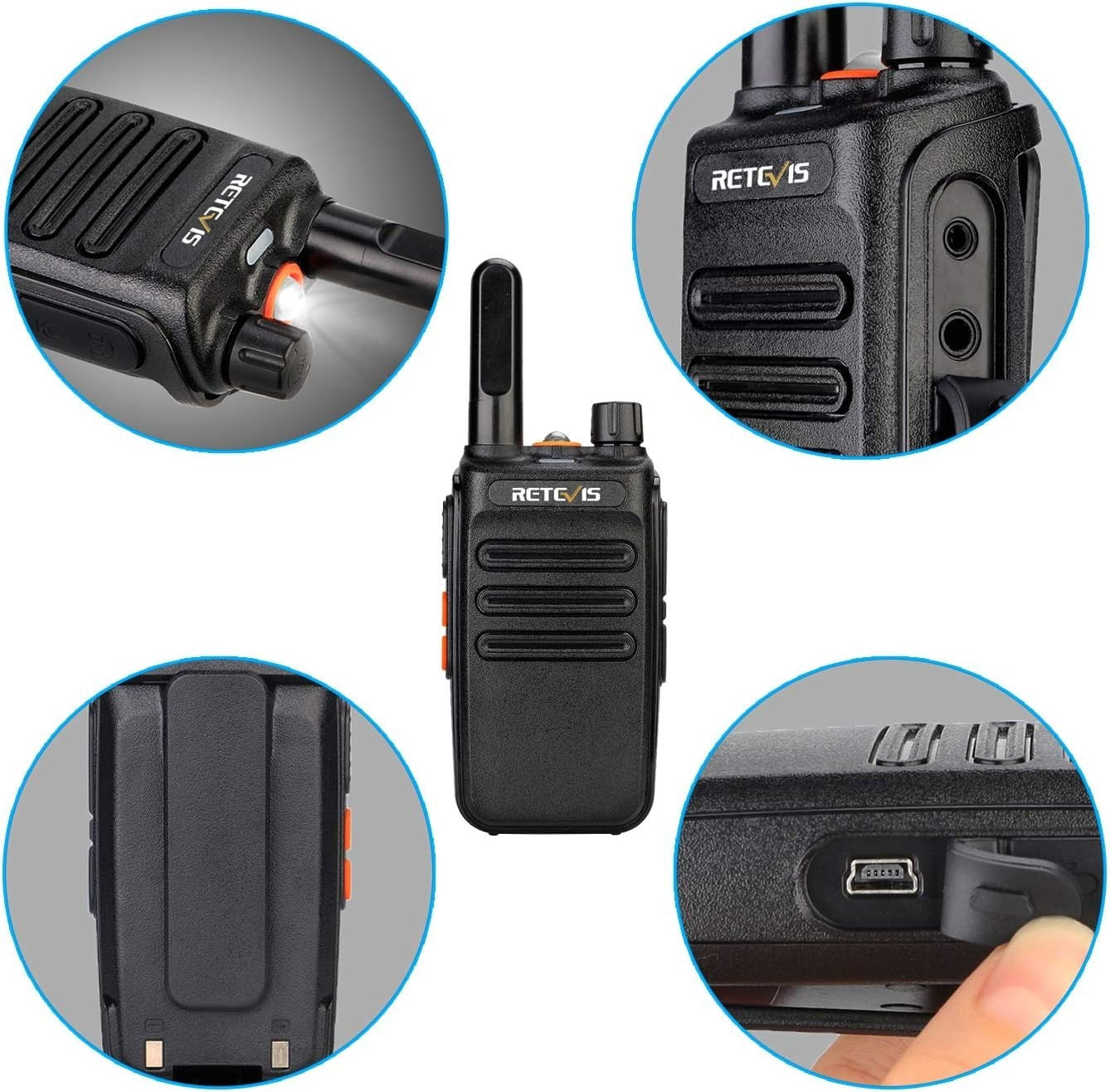 PMR446 Walkie Talkies 2 Pack Rechargeable VOX LED Flashlight Radio