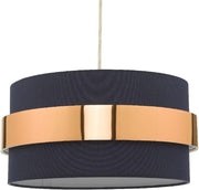 Navy Blue Drum Pendant Lampshade Copper Band Easy Fit Ceiling Shade 38cm