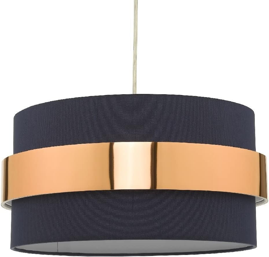 Navy Blue Drum Pendant Lampshade Copper Band Easy Fit Ceiling Shade 38cm