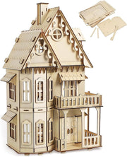 3D Wooden Dollhouse Puzzle Kit - DIY Fantasy Villa Model for Teens & Adults