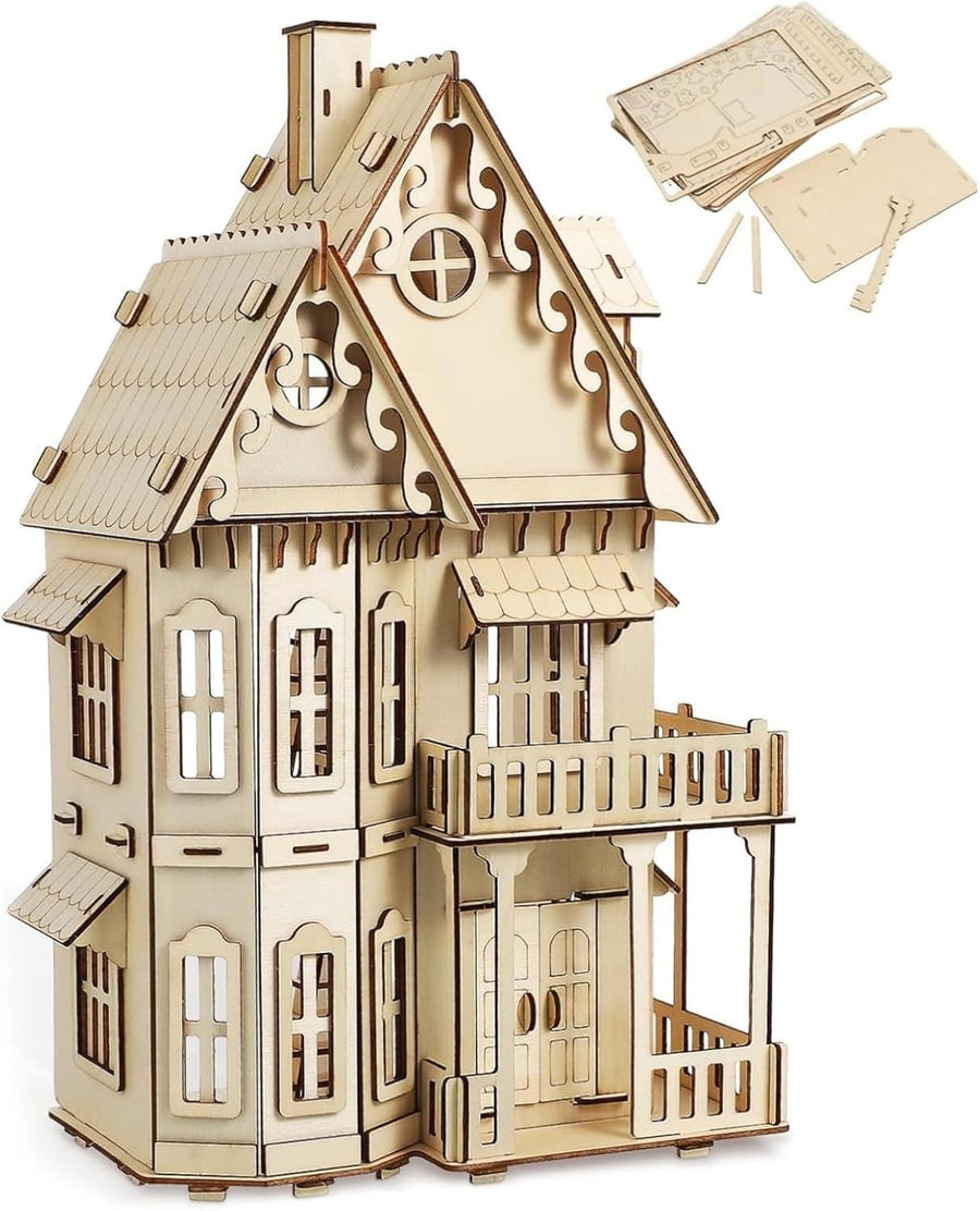 3D Wooden Dollhouse Puzzle Kit - DIY Fantasy Villa Model for Teens & Adults