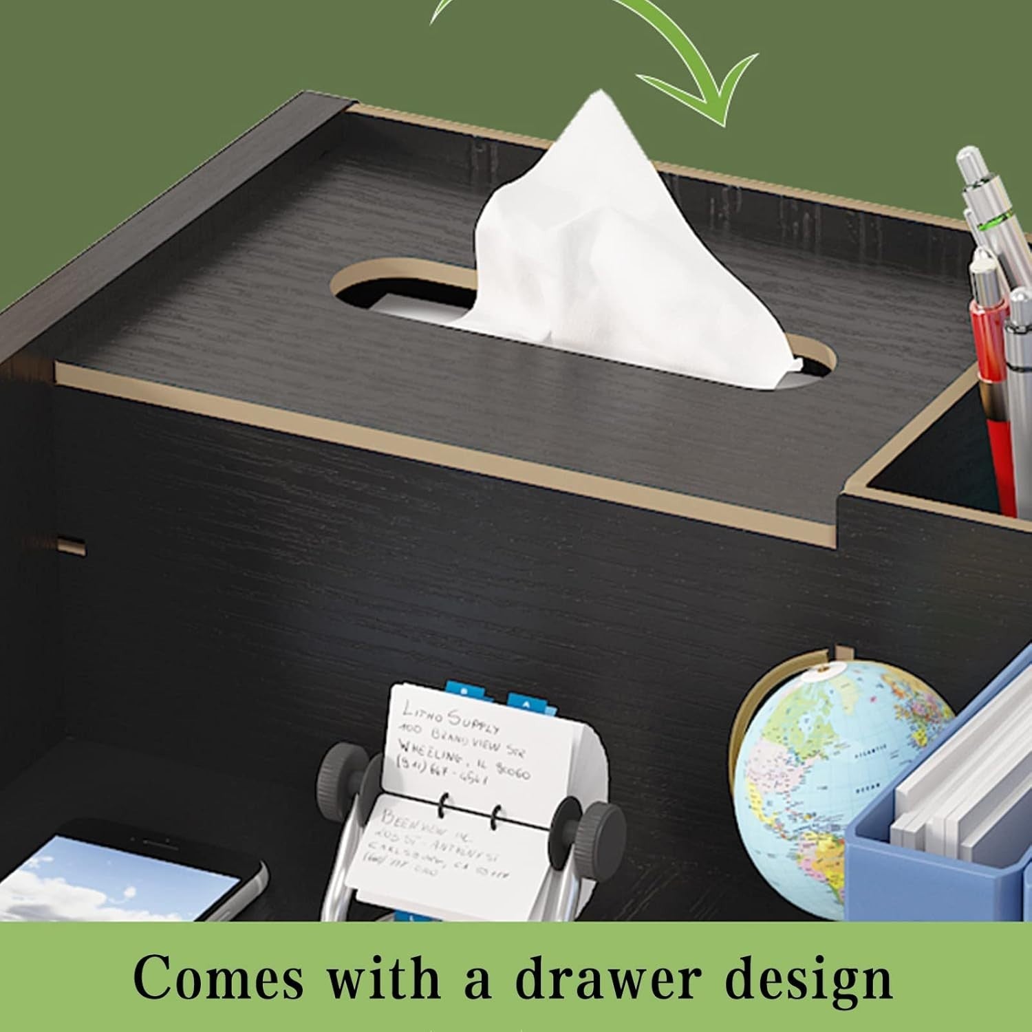 Black Desk Organiser with Drawer 9-Compartment Desktop Storage