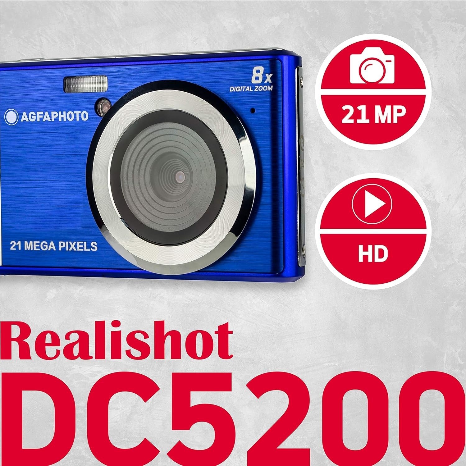 21MP Digital Compact Camera 8X Zoom HD Video LCD Screen Blue