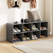 Grey Shoe Bench with 8 Compartment Storage Rack Seat for Hallway Bedroom