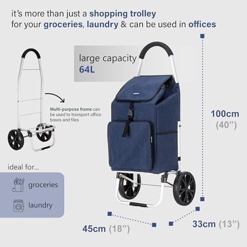 64L Large Wheeled Shopping Trolley Lightweight Foldable Grocery Cart