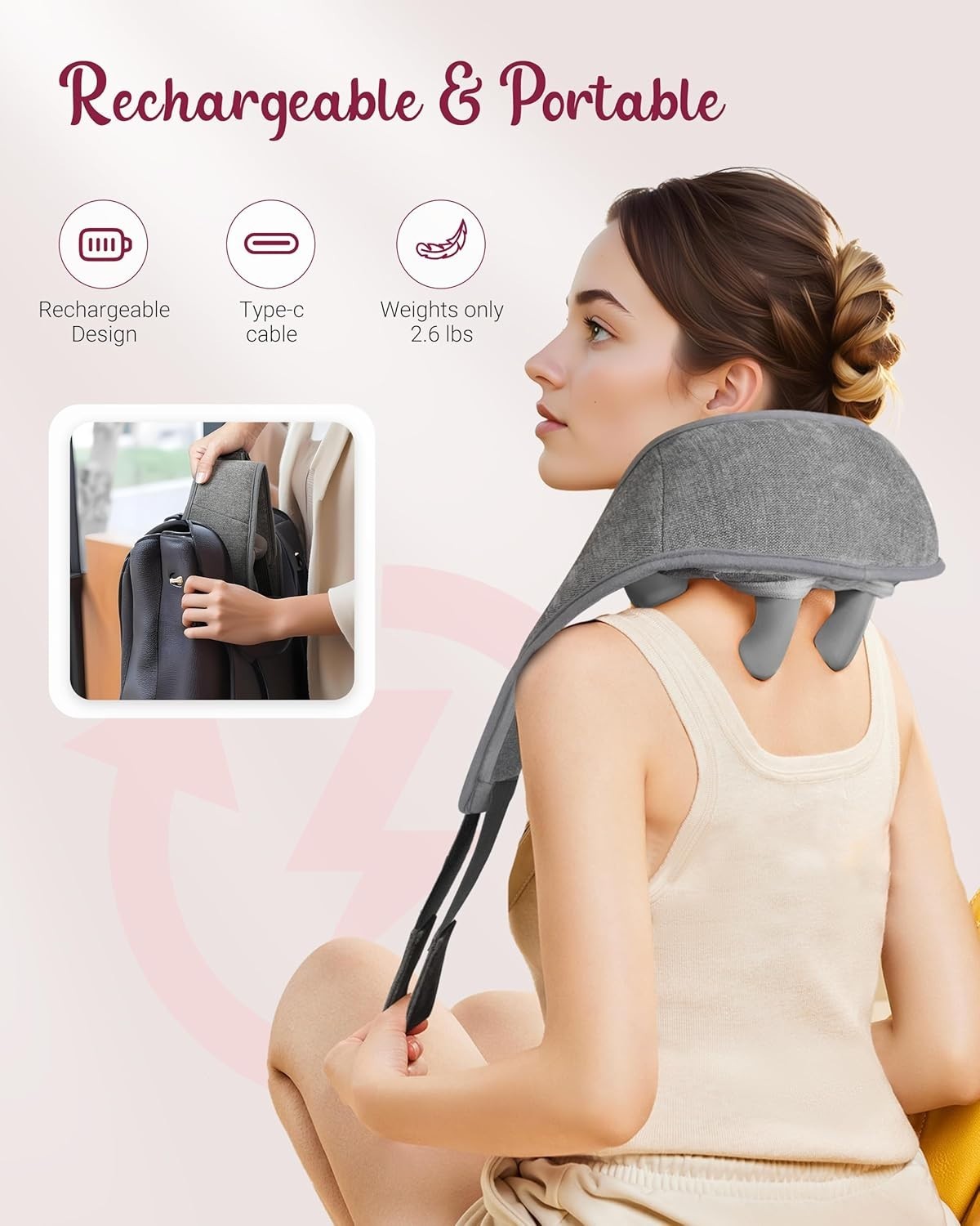 Cordless Neck Shoulder Back Massager with Heat & Deep Kneading