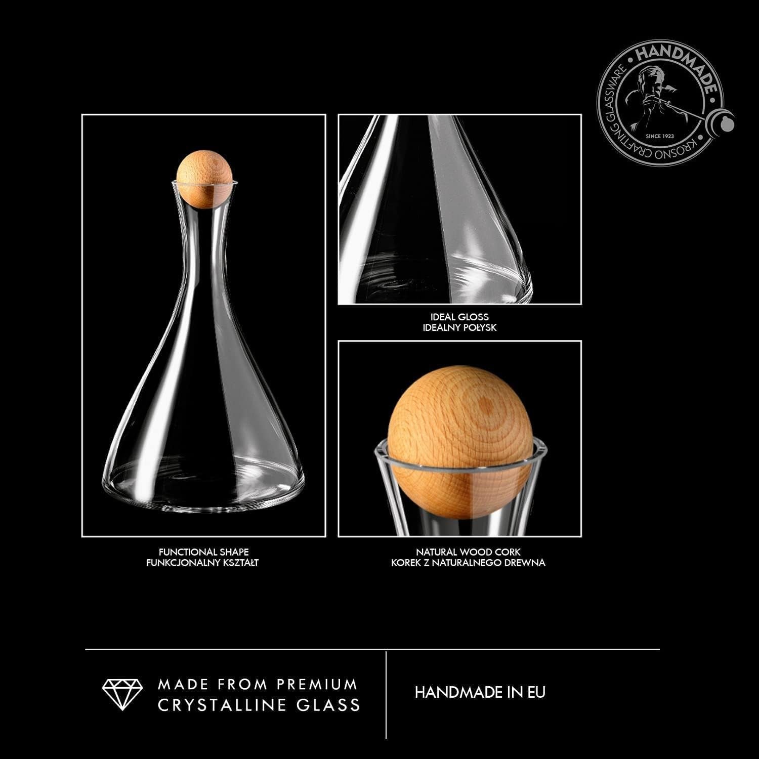 Luxury 1L Crystal Wine Decanter with Wooden Stopper | Elegant Red Wine Carafe