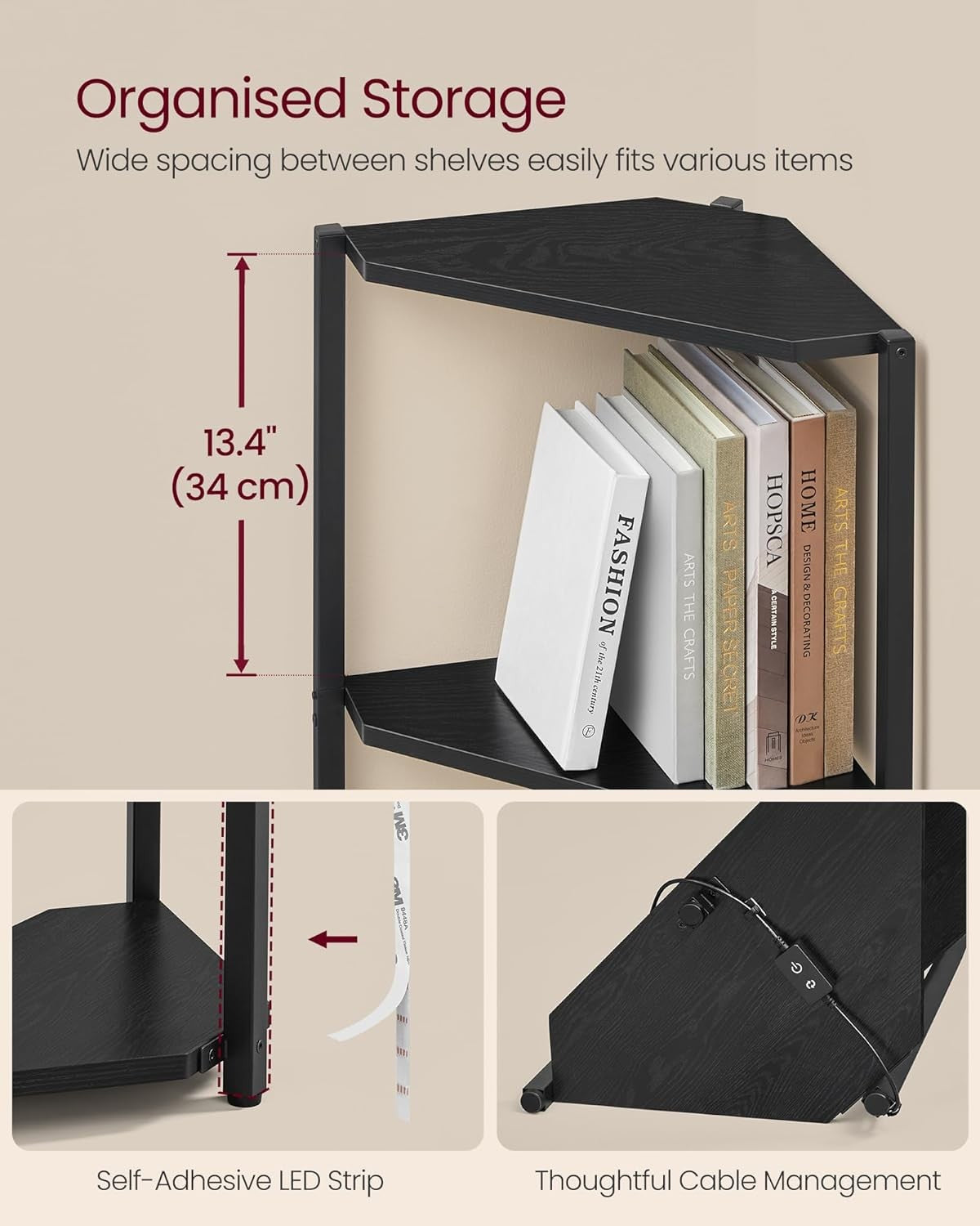 5-Tier Corner Shelf with LED Lights | Modern Slim Display Unit for Living Room