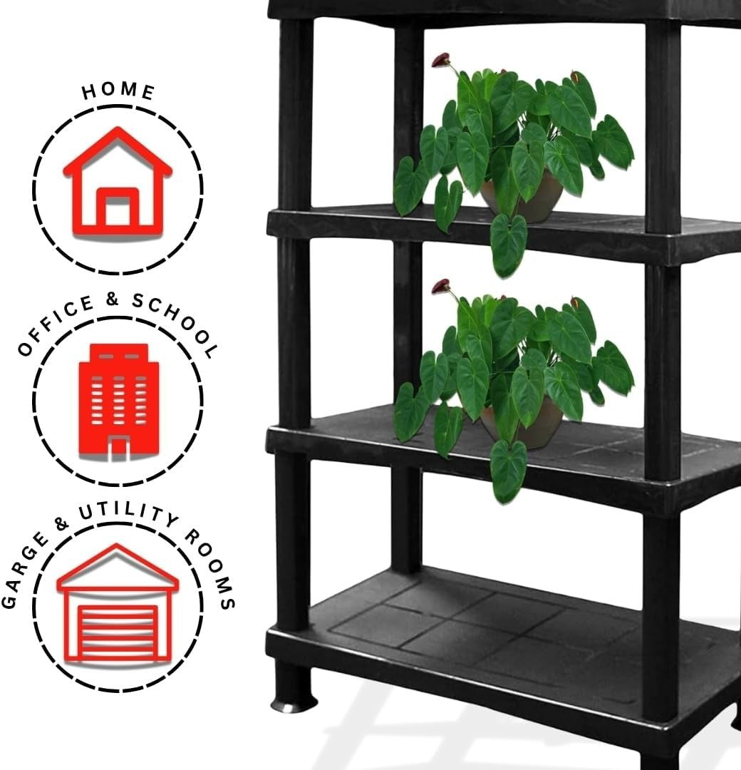 4-Tier Plastic Garage Shelf Heavy Duty Freestanding 135x80x40cm Black