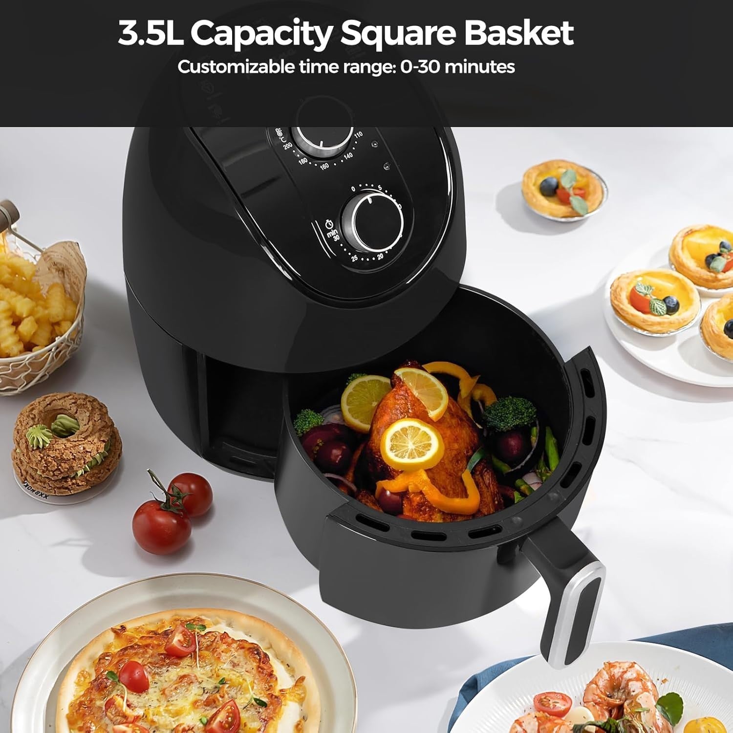 3.5L Digital Air Fryer 1200W 8 Presets LED Timer 200°C Oil Free