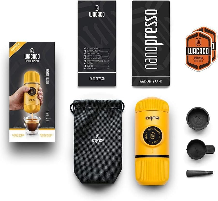 Portable Espresso Maker | 18-Bar Manual Pump | Travel Coffee Machine Yellow
