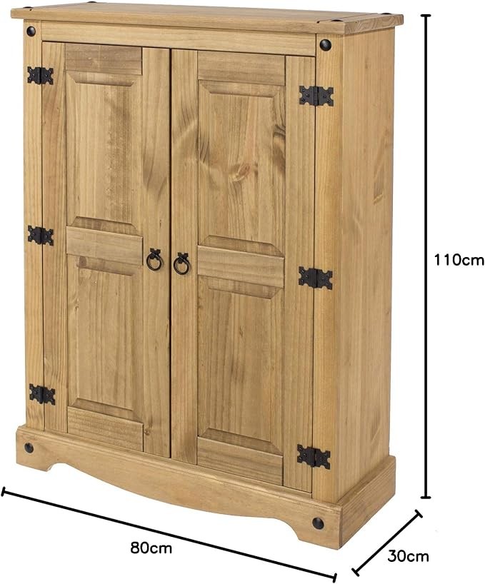 Solid Pine Wood Storage Cupboard with 2 Doors, Rustic Farmhouse Cabinet
