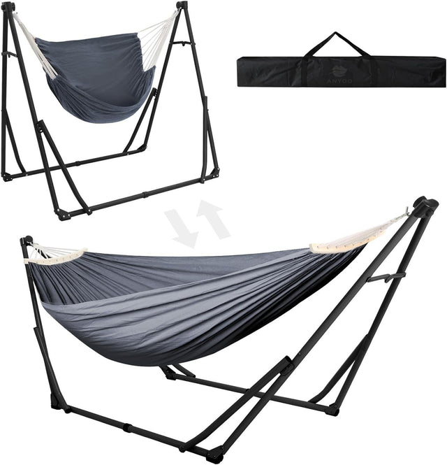 Foldable Hammock with Stand Outdoor Indoor Garden Chair Bed 150kg Max